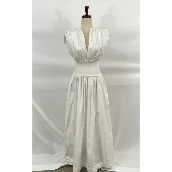 ESSE Studios Sz 2 US XS White Cotton Rib Gathered Maxi Dress - Picture 7 of 11